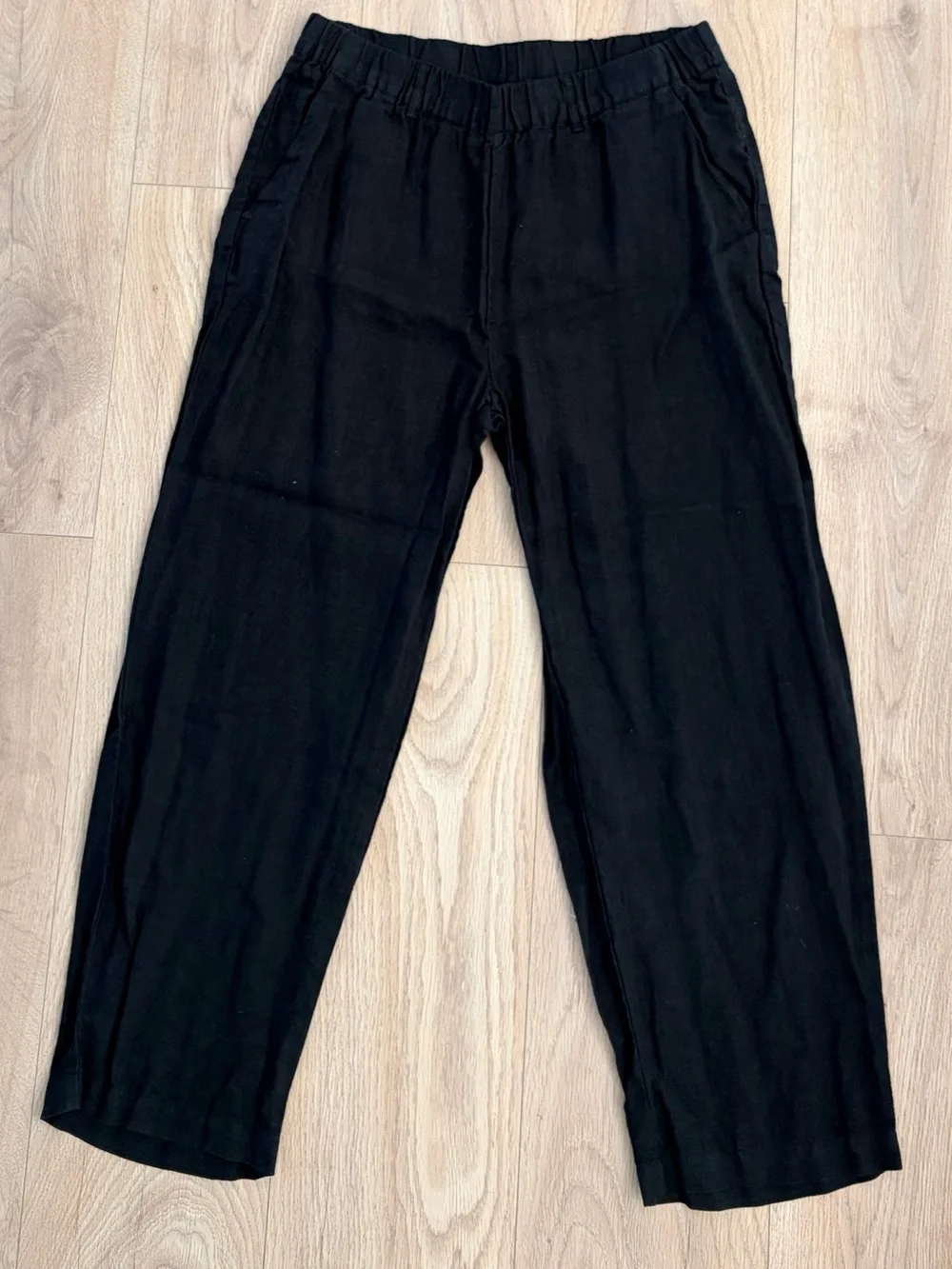 Quince 100% European Linen Black Elastic-Waist Casual Pants